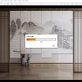 New Chinese-style roller shutter landscape ink painting gauze curtain partition 3d model