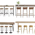 Stylish Bar Counter Designs With Wooden And Metal Stools And Green Plant
