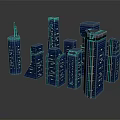 Cartoon Style Blue City Buildings 3D Rendered With Futuristic Lights And Skyscrapers