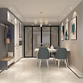 Modern Open Dining And Living Room Interior With Chandelier Table Chairs And Marble Floor
