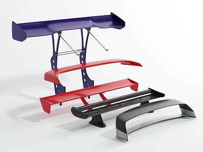 Car Spoilers In Blue Red Black With Sporty Design And Mounting Brackets 3d model