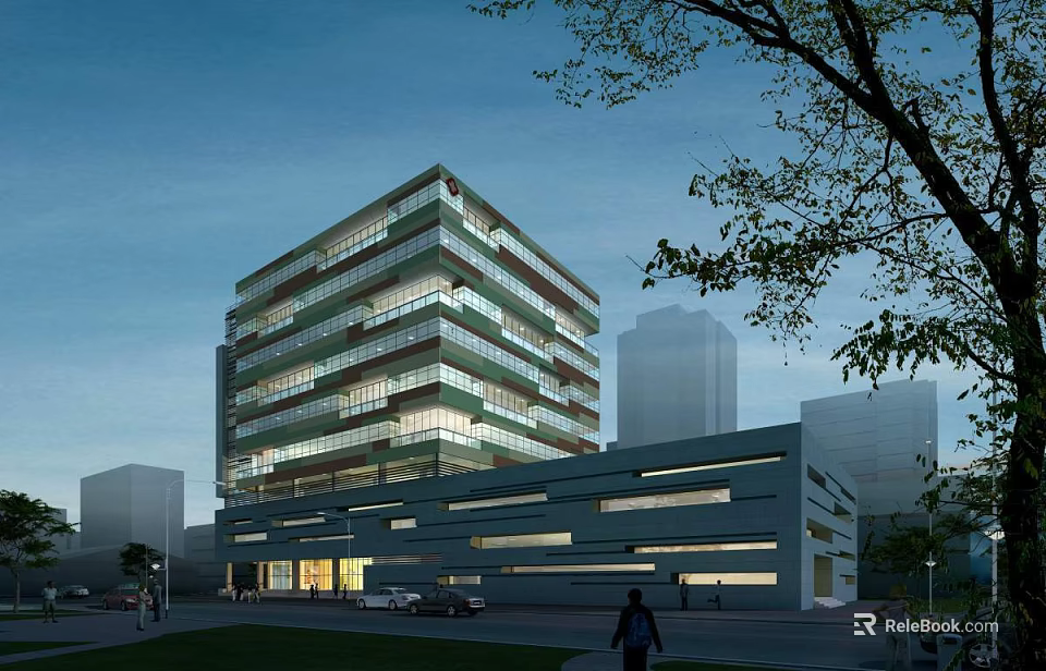Modern Hospital Building With Glass Curtain Wall And Urban Green Landscape 3d model 