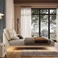 Modern Bedroom Interior Design With Upholstered Bed Nightstand Floor Lamp And Area Rug