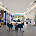 Modern Two Story Showroom Interior With Blue Starry Ceiling And Display Shelves