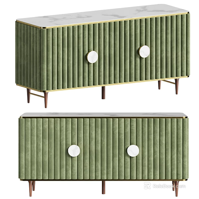 Green Vertical Striped Entryway Console Table With Circular Knobs And Slender Legs 3d model
