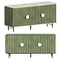Green Vertical Striped Entryway Console Table With Circular Knobs And Slender Legs 3d model