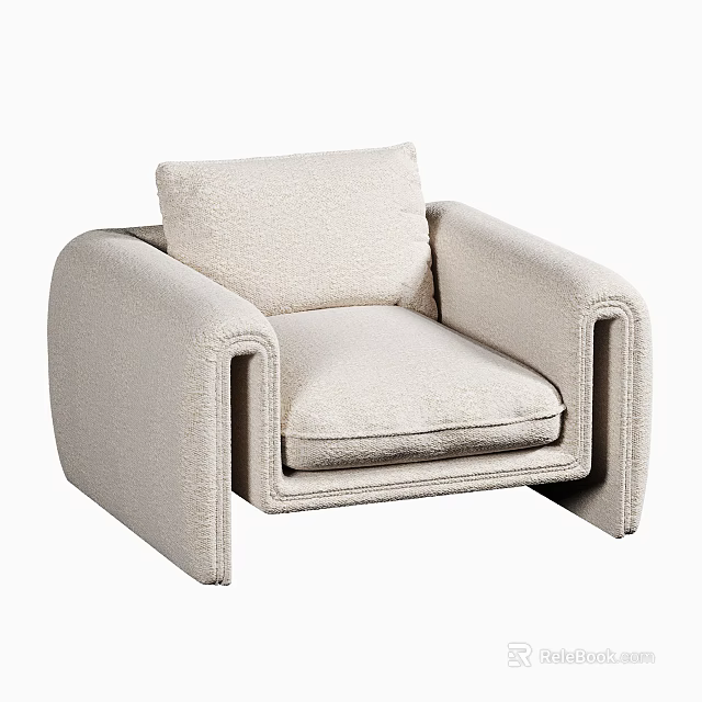 Beige Single Sofa With Modern Design Soft Fabric Armrests And Comfy Cushion 3d model