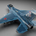 Blue Fighter Jet Model With Japanese Roundel Missiles And Cockpit