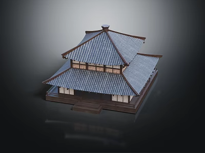Traditional Chinese Ancient Architecture With Tiled Roof Two Story Wooden Structure And Eaves 3d model