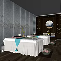 Elegant Spa Sauna Interior With Massage Tables White Sheets Green Towels And Petal Bowls