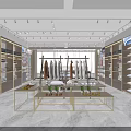 Modern Clothing Store Interior With Well Lit Shelves Hanging Clothes Marble Floor And Display Tables
