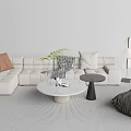 Modern L Shaped Sofa Round Coffee Table Set With Throw Pillows And Floor Lamp 3d model