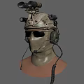 Tactical Helmet with Camouflage Design Mounted Binoculars Headphones and Microphone and Sunglasses for Military Use