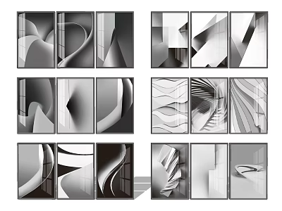 Modern Abstract Black And White Geometric Art Prints Design Collection 3d model