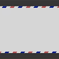Decorative Ornament Set Featuring White Envelope With Red Blue And White Border On Black Background