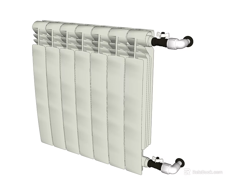 White Domestic Panel Radiator For Efficient Home Heating With Valve Connections 3d model 