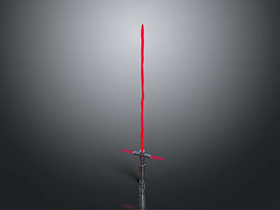 Red Lightsaber Weapon With Long Slender Blade And Detailed Hilt On Gray Gradient Background 3d model