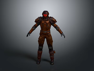 Futuristic Sci Fi Character In Brown Armor With Red Goggles And Gear 3d model