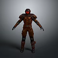 Futuristic Sci Fi Character In Brown Armor With Red Goggles And Gear