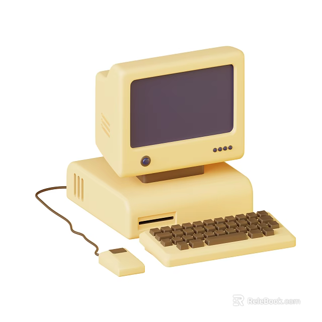 Vintage Beige Computer With Monitor Keyboard And Mouse Setup 3d model 