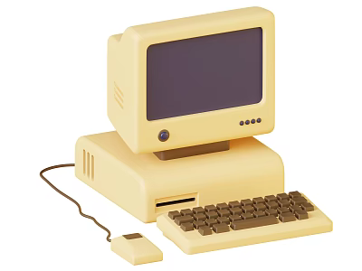 Vintage Beige Computer With Monitor Keyboard And Mouse Setup 3d model
