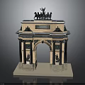 Classical Triumphal Arch Model Featuring Stone Structure And Horses Sculpture On Top