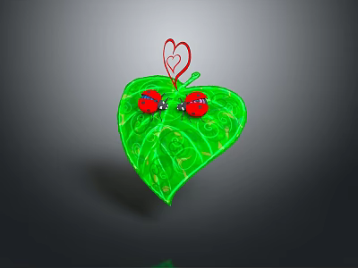 Artistic Green Leaf With Red Ladybugs Vine Pattern And Heart Decoration 3d model