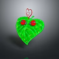 Artistic Green Leaf With Red Ladybugs Vine Pattern And Heart Decoration