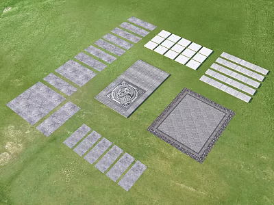 Garden Path Paving With Various Designs And Patterns On Green Grass 3d model