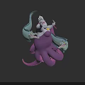 Game And Movie Character With White Torso Purple Tentacles Holding Item And Two Blue Dragons