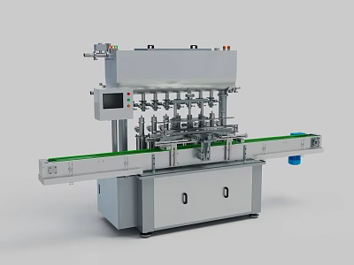 Automatic Industrial Filling Machine With Multiple Nozzles Conveyor Belt And Control Panel 3d model