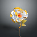 3D Decorative Flower Featuring White Yellow Petals Orange Center Green Leaves and Golden Stem
