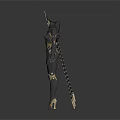Mechanical Female Character Armored Design With Gold Black Accents Spikes And Combat Weapons