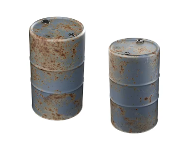 Two Rusty Blue Industrial Steel Barrels For Heavy Duty Storage Equipment 3d model