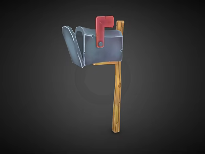 Vintage Metal Mailbox With Red Flag Mounted On Wooden Post 3d model