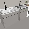 Modern Bathroom Vanity Cabinets With Double Sinks Washing Machine Basket And Potted Plant