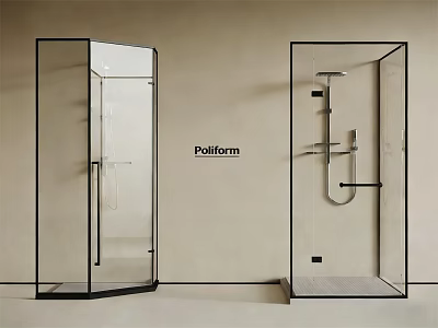 Modern Poliform Shower Enclosure Design With Glass Panels And Black Frames 3d model