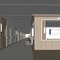 Spacious Hospital Outpatient Clinic Corridor Featuring Nurse Station Wooden Doors And White Ceiling With Wheelchair