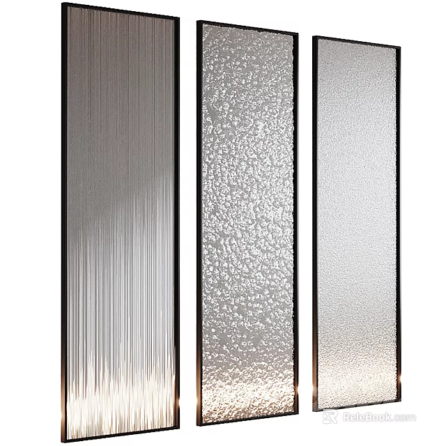 Modern Glass Partition With Striped Frosted And Granular Textured Patterns For Interior Design 3d model 