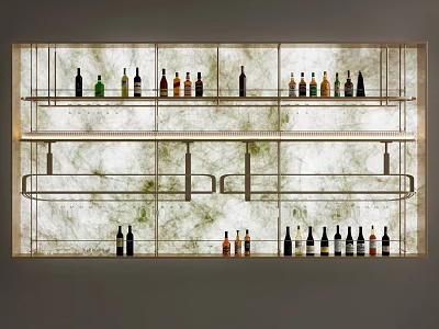 Modern Wine Cabinet Interior Design With Glass Shelves And Wine Bottles 3d model