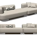 Modern Beige Sectional Sofa With Geometric Pattern Cushions And Wooden Legs 3d model