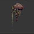 Alien Game Movie Character 3D Render With Glowing Eyes Purple Green Tentacles And Exoskeleton Structure
