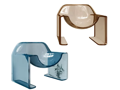 Modern Minimalist Leisure Chair with Transparent Acrylic Blue Brown Curved Backrest and Armrest 3d model