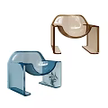 Modern Minimalist Leisure Chair with Transparent Acrylic Blue Brown Curved Backrest and Armrest