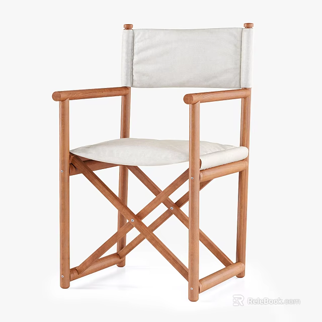 Simple Wooden Frame Outdoor Chair With Fabric Seat Cushion Armrests And Folding Design 3d model 
