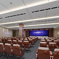 Spacious Conference Room Interior Design With Brown Chairs And Large Screen 3d model