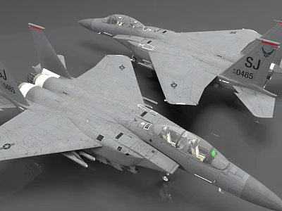 Two Gray Military Fighter Jets With Detailed Cockpit And Wing Structure 3d model