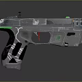 Futuristic Sci Fi Gun With Metallic Finish Illuminated Green Yellow Accents And Textured Grip