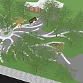 Scenic Park Landscape With Winding Paths Lush Green Trees And Pavilion Structure