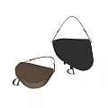 Fashionable Light Brown and Dark Gray Saddle Bags with Shoulder Straps and Metal Buckles